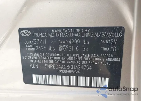 2012 Hyundai Sonata Limited из США, поврежденный, VIN 5NPEC4AC8CH324754